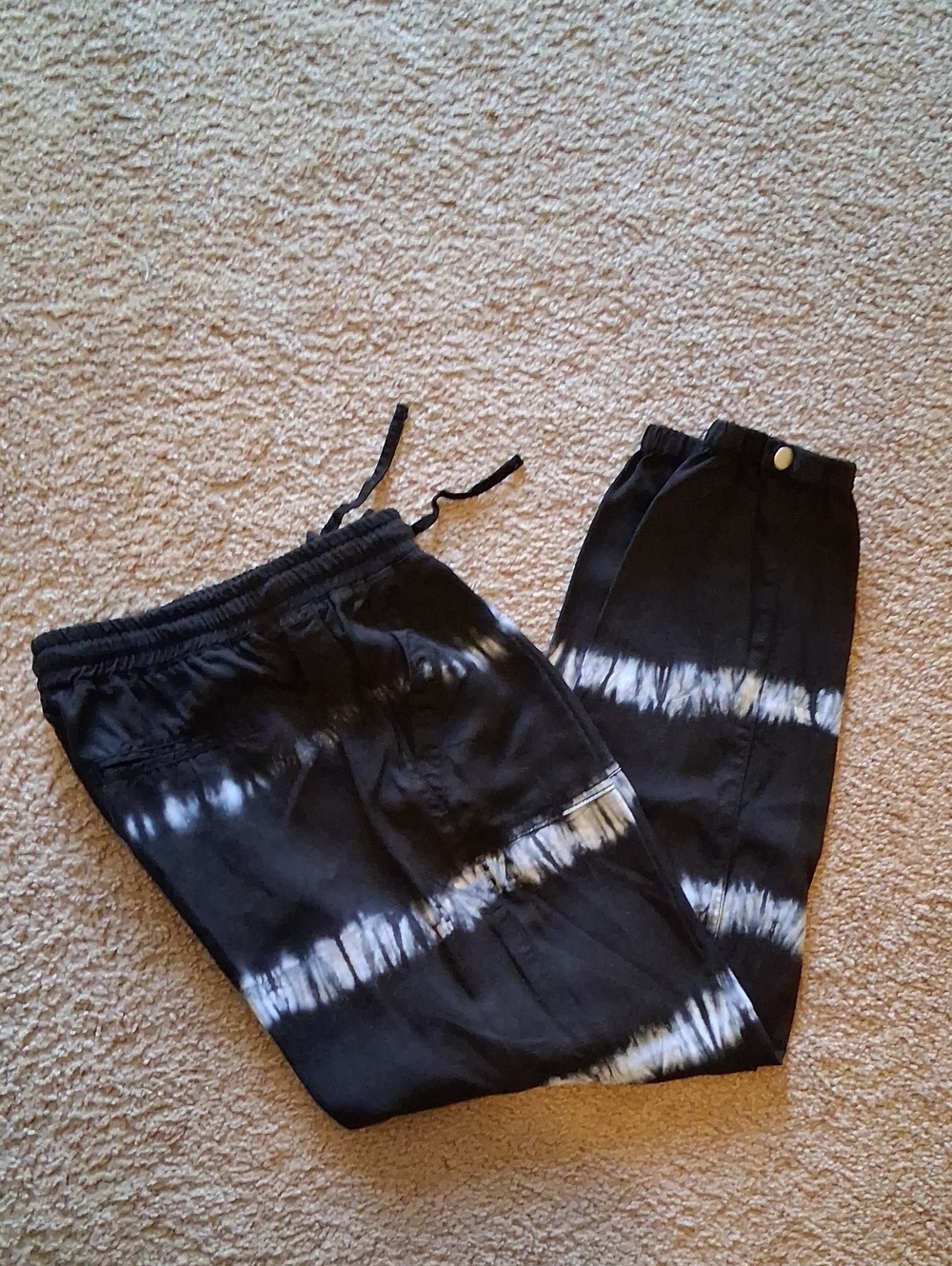 Thread & Supply Black Tie-Dye Jogger Casual Tie-Dye Pants with White Bands